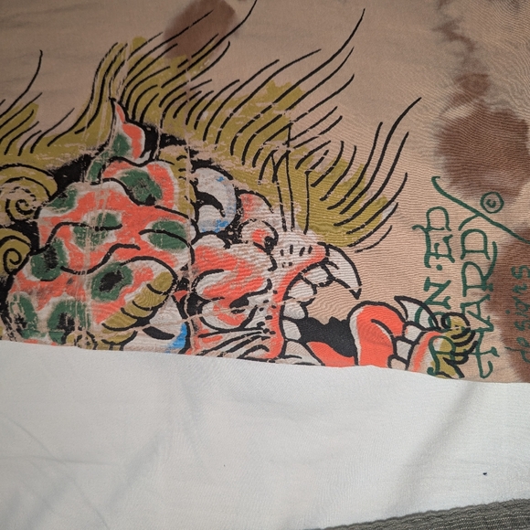 Ed Hardy Brown Tie-Dye T-Shirt with Artistic Graphics - Picture 4 of 6